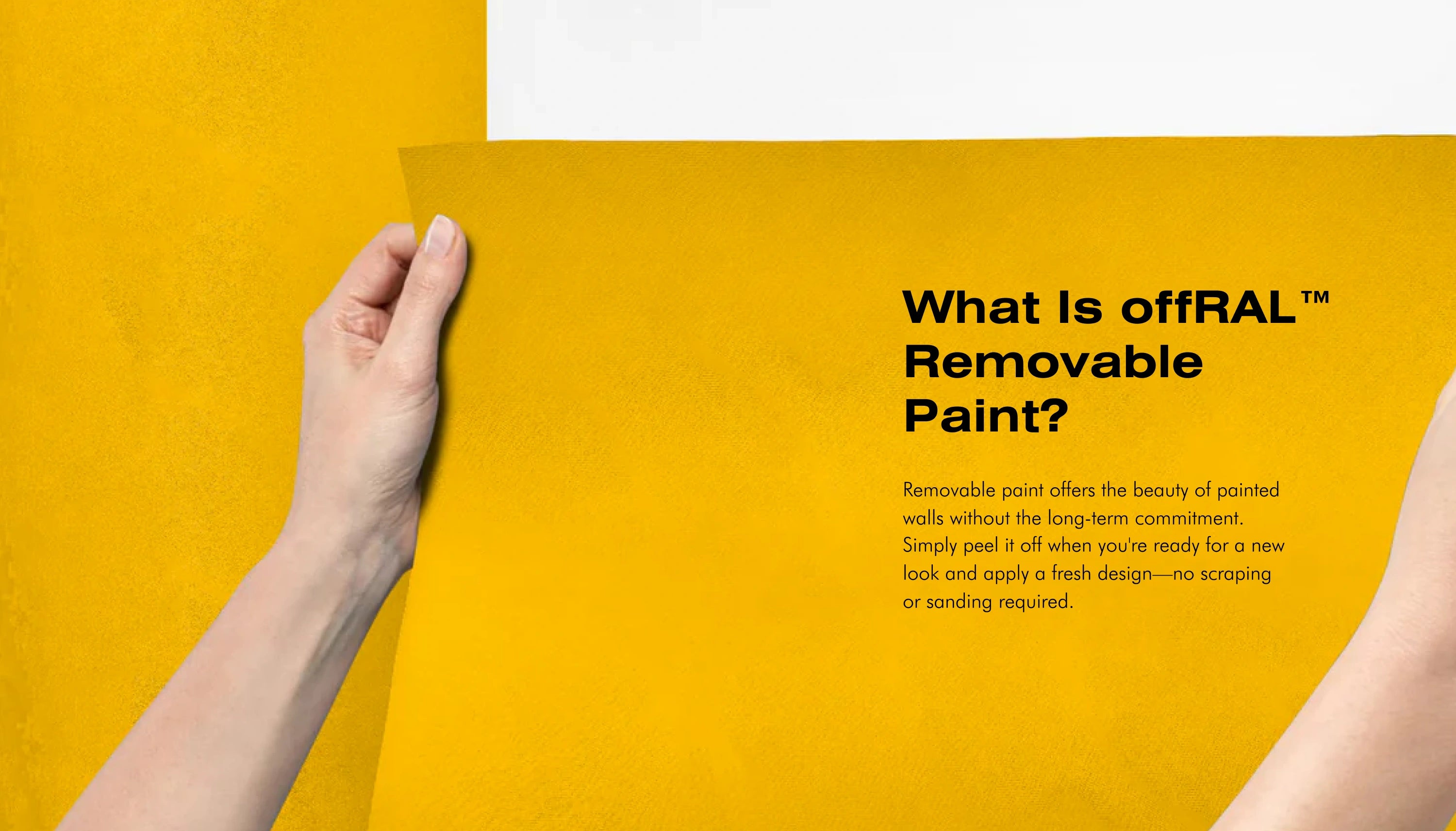 Selbstklebende Farbe - RAL 1023 Verkehrsgelb - temporäre tapetenähnliche Farbe für jede glatte Oberfläche - offRAL™