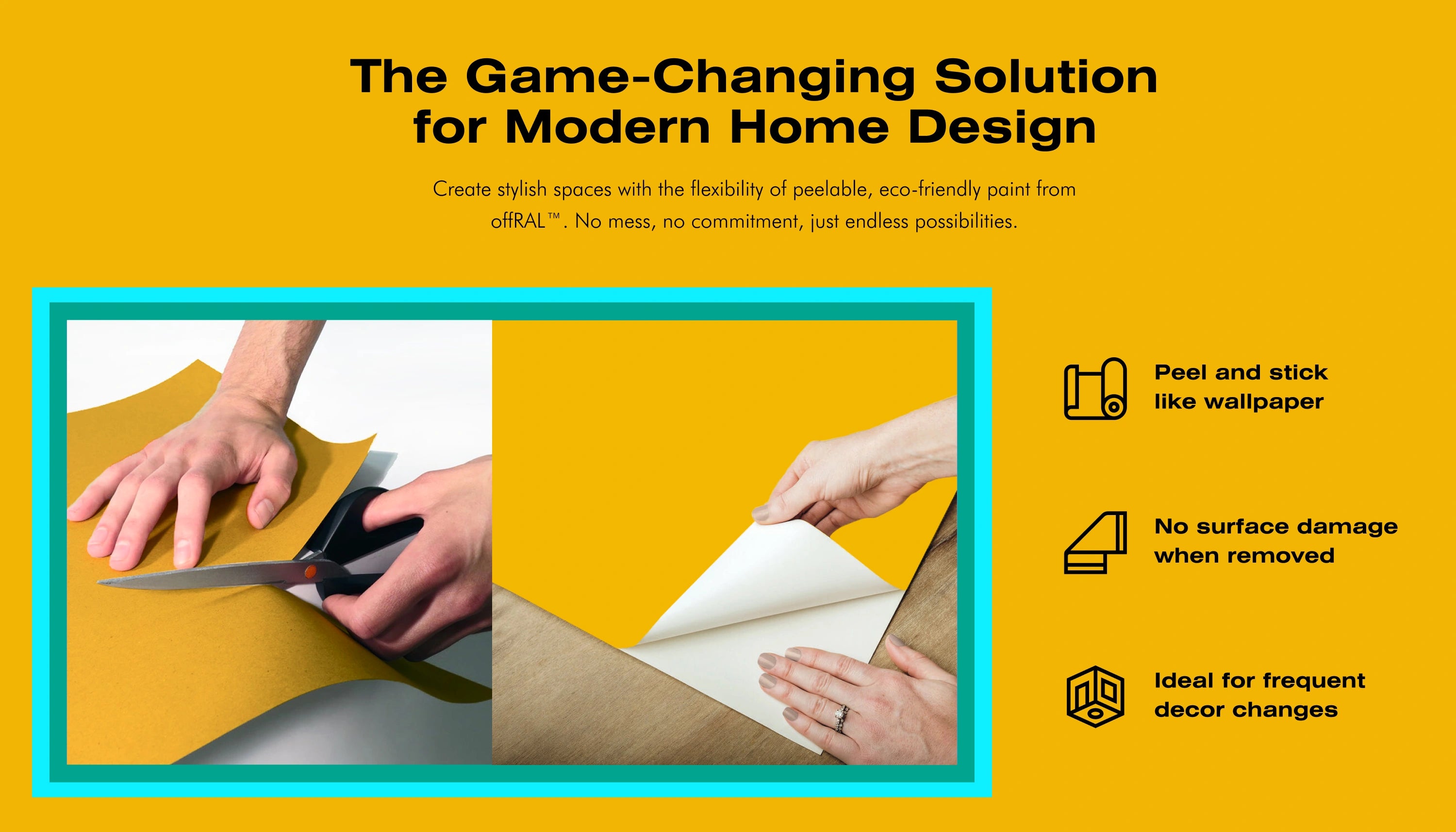 Selbstklebende Farbe - RAL 1023 Verkehrsgelb - temporäre tapetenähnliche Farbe für jede glatte Oberfläche - offRAL™