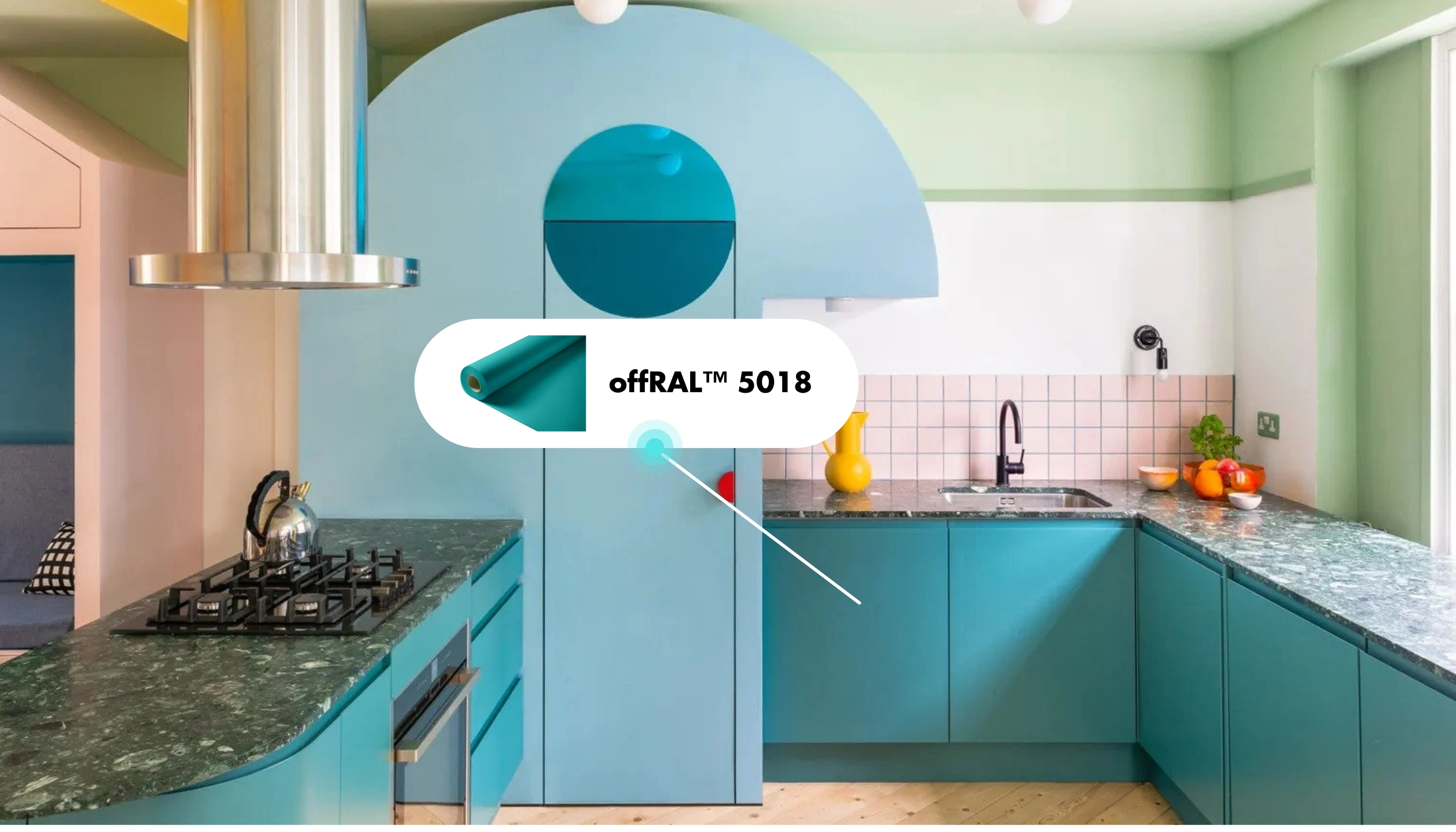 Self Adhesive Wallpaper - RAL 5018 Turquoise Blue - for Kitchen Cabinets & Walls - offRAL™ Paint