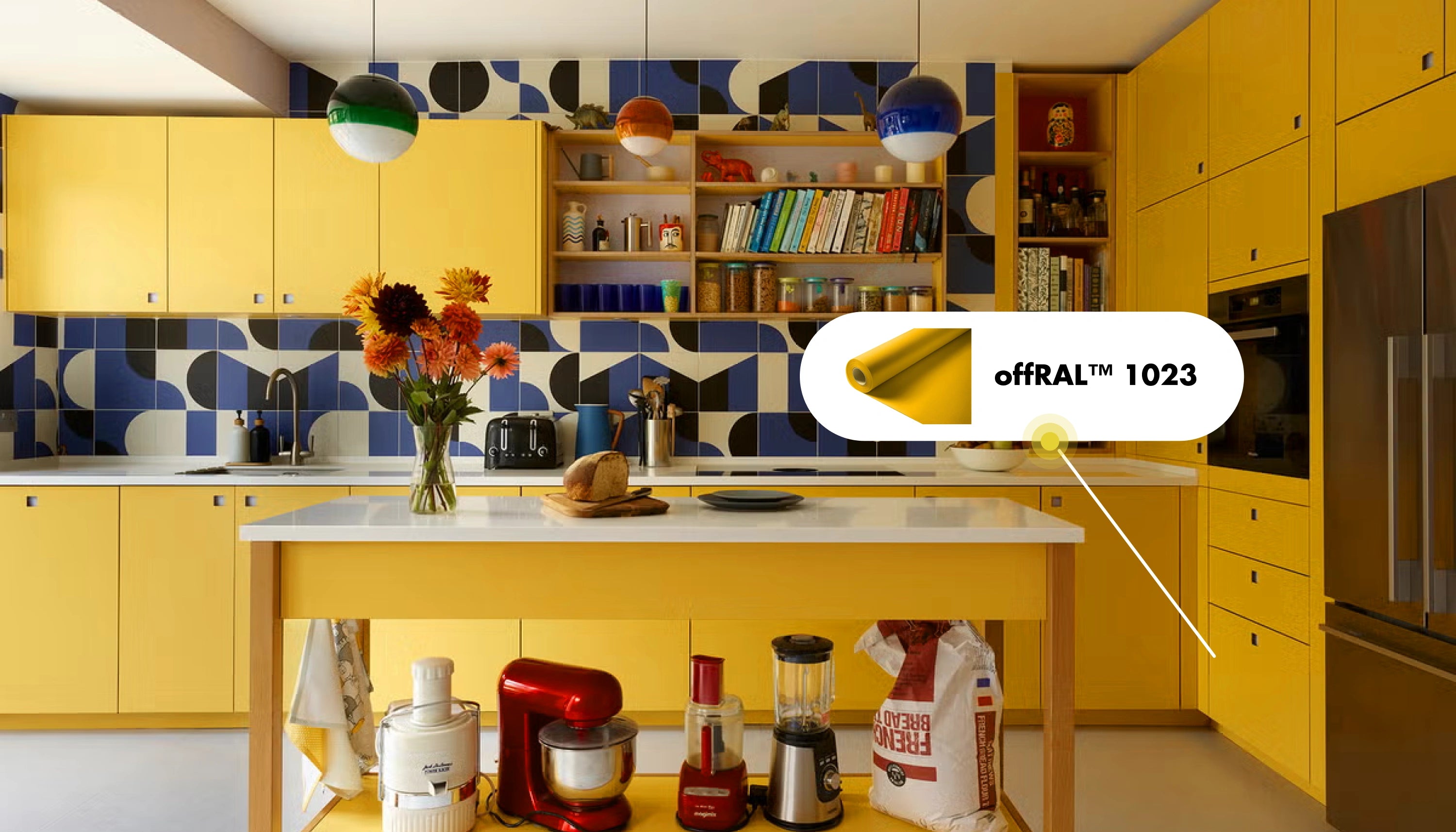 Self Adhesive Wallpaper - RAL 1023 Traffic Yellow - for Kitchen Cabinets & Walls - offRAL™ Paint